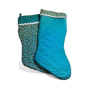 Vintage Christmas Stockings Handmade Quilted Hunter Green Set of 2 Cottagecore